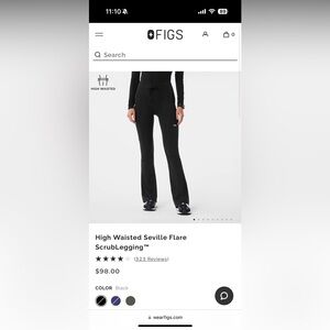 FIGS HIGH WAISTED SEVILLE FLARE SCRUB LEGGINGS BLACK